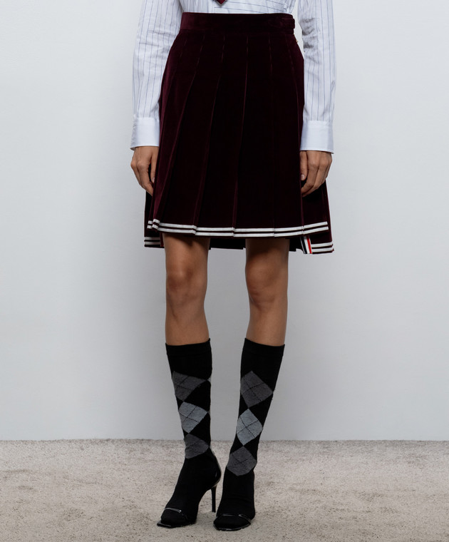Thom Browne Бордова вельветова спідниця-плісе FGCA37NF0957 зображення 3
