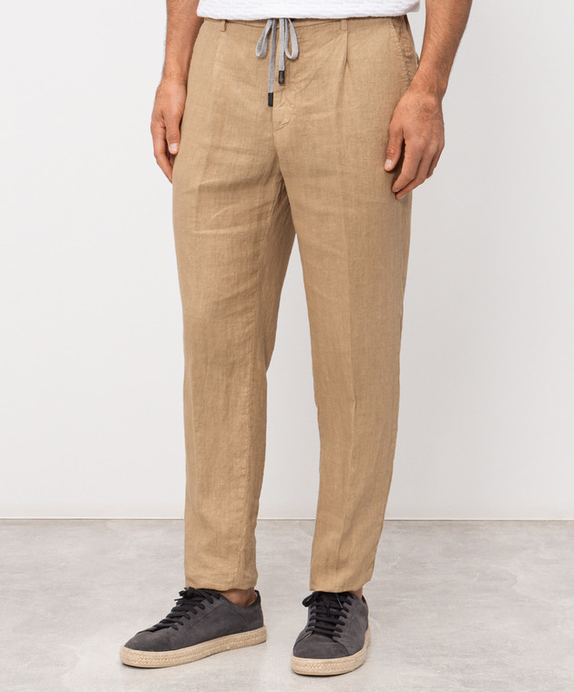 Peserico Брюки бежевые из льна R54274T00D02494 изображение 3