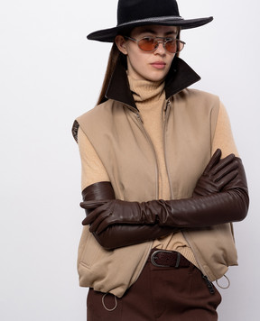 Brunello Cucinelli Коричневые кожаные удлиненные перчатки MPNGP9007P