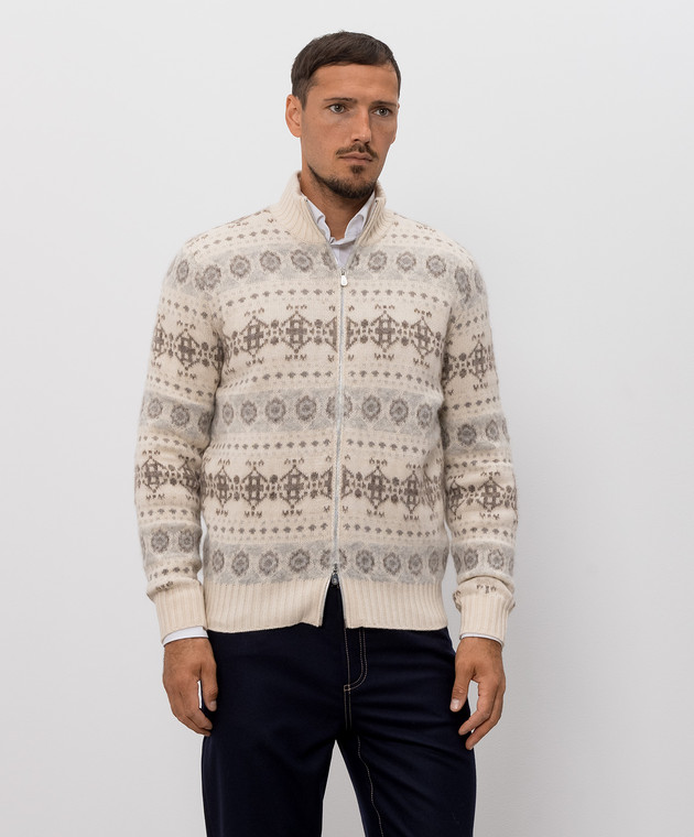 Brunello Cucinelli Бежевий кардиган з кашеміру у візерунок Jacquard M22506316 зображення 3