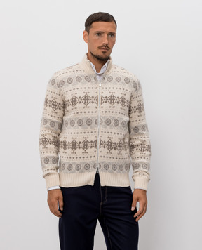 Brunello Cucinelli Бежевий кардиган з кашеміру у візерунок Jacquard M22506316