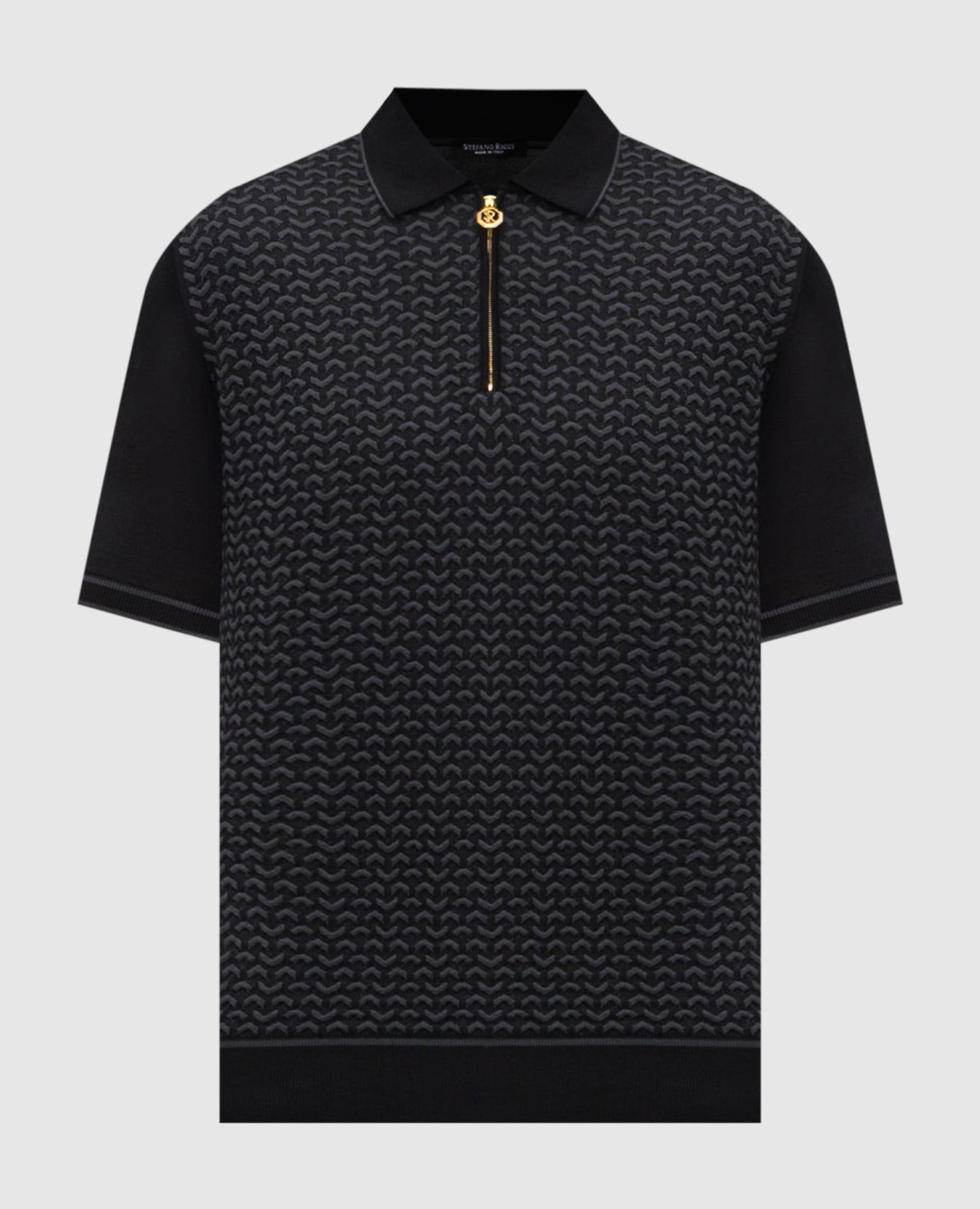 Черное поло с шелком в узоре