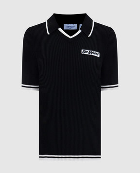 Off-White Черное поло в рубчик с логотипом 2HV007S26KNI001