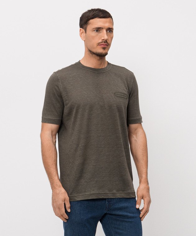 Stefano Ricci Футболка кольору хакі з льону K919071G10T26205 зображення 3