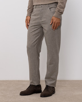 Brunello Cucinelli Серые брюки из шерсти с вышивкой эмблемы M038PF1012
