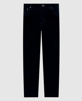 Brunello Cucinelli Синие вельветовые брюки с вышивкой эмблемы M280NF1012