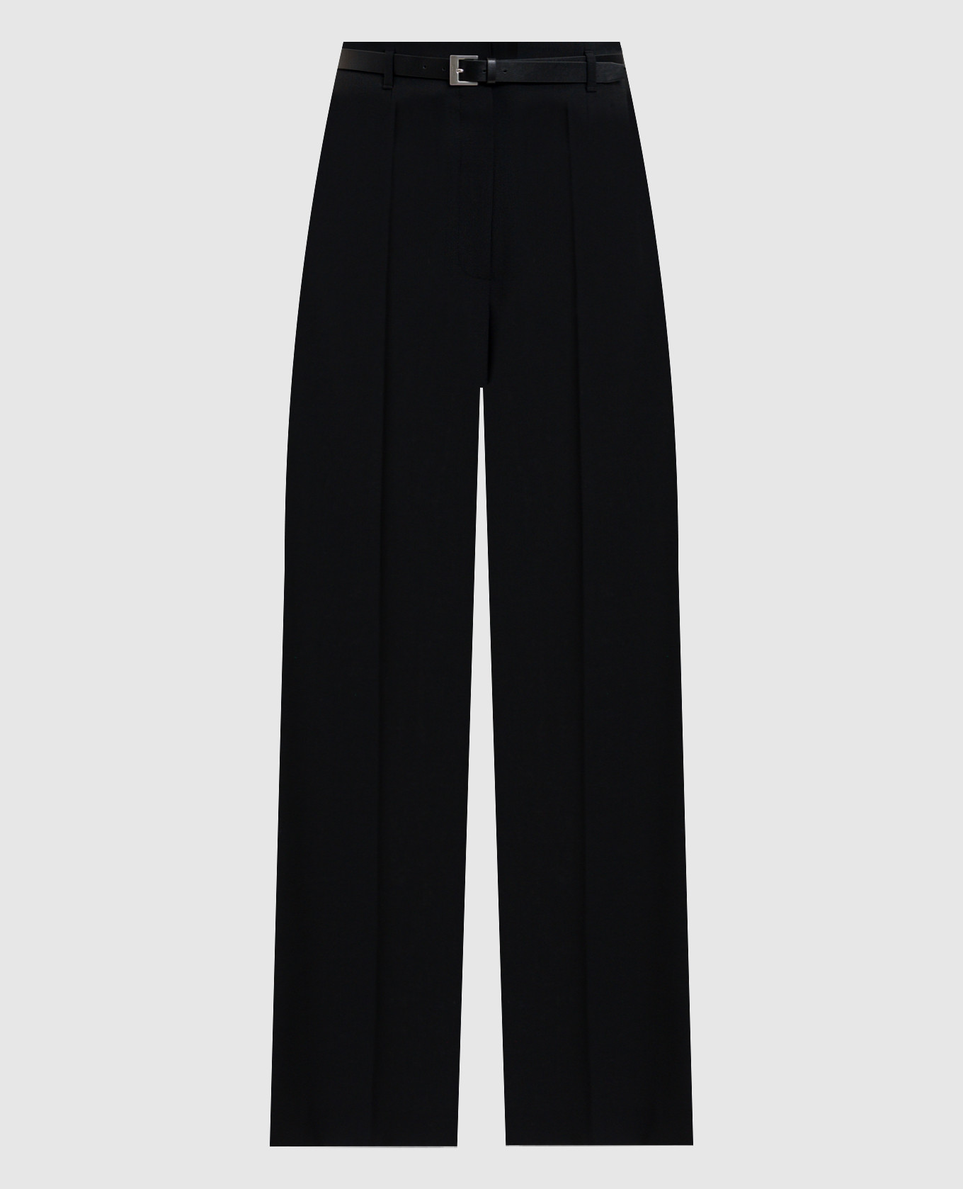 

Черные брюки с шерстью с поясом, Черный, Широкие брюки