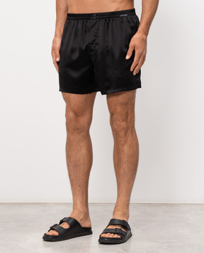 Dolce&Gabbana Чорні труси-боксери із шовку з нашивкою логотипа M3A12TON0EC