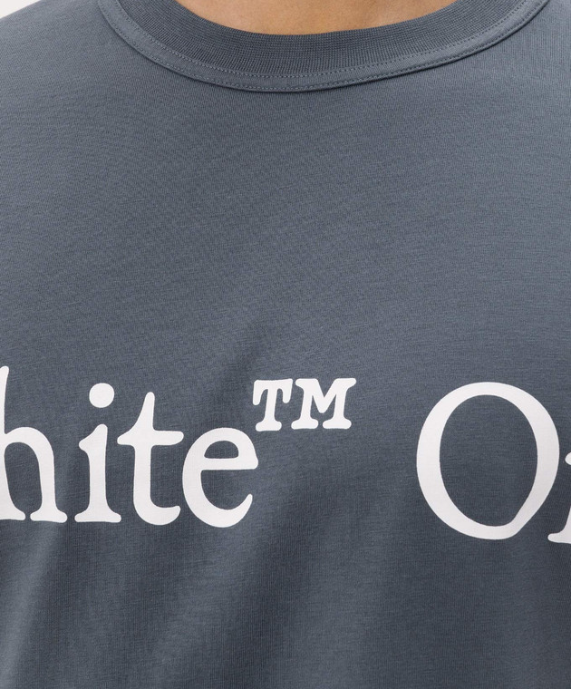 Off-White Голубая футболка с контрастным принтом логотипа 44MAA16MF26J00G изображение 5