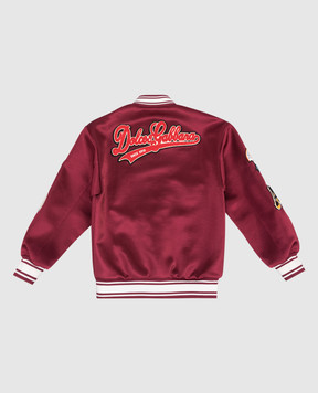 Dolce&Gabbana Дитячий бордовий бомбер з брендовими нашивками L4JB6HG7P0S