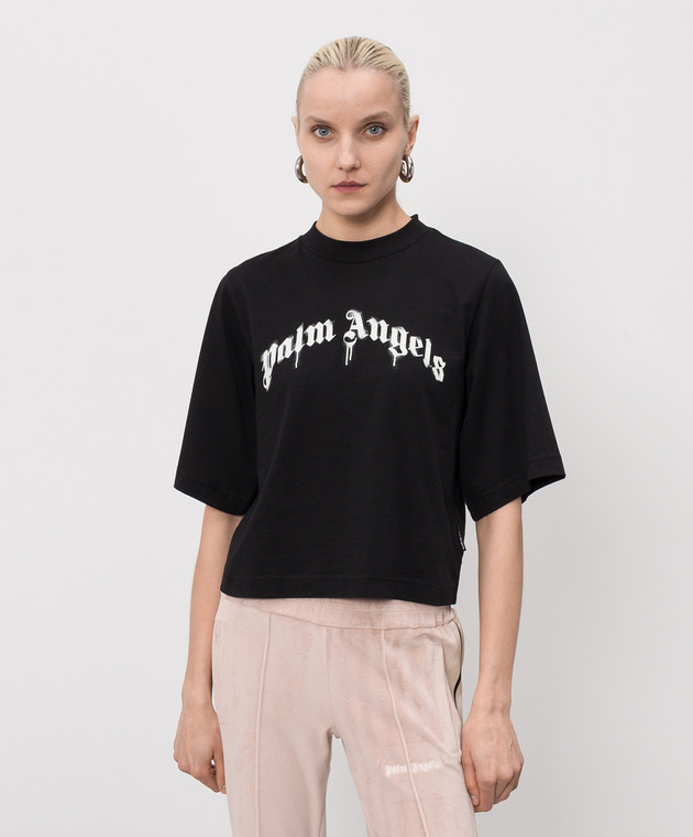 Palm Angels Черная футболка с принтом логотипа PWAA079S26JER004 изображение 3