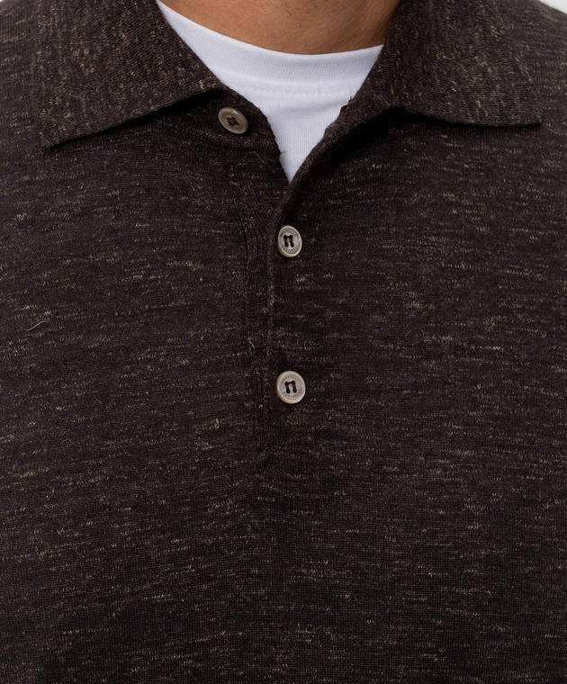 Brunello Cucinelli Коричневое поло из кашемира, шелка и льна MSY00295 изображение 5