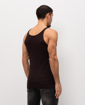 Dolce&Gabbana Коричнева майка в рубчик з нашивкою логотипа G8SY5TFU7AV