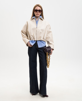 Babe Pay Pls Бежевая кожаная укороченная куртка с драпировкой 2530NATUREL