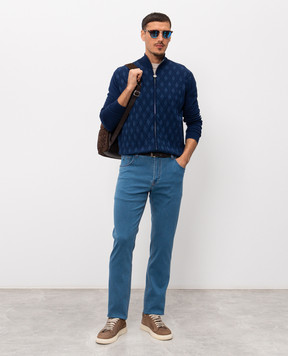 Stefano Ricci Синій кардиган із шовком у візерунок K414017R30F26268