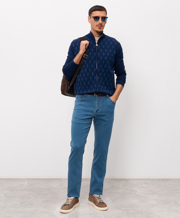 Stefano Ricci Синій кардиган із шовком у візерунок K414017R30F26268 зображення 2