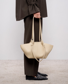 YUZEFI Бежевая кожаная сумка-тоут MOCHI с логотипом MOCHI