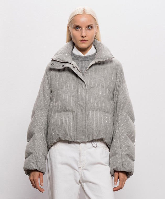 Brunello Cucinelli Серый пуховик с шерстью в полоску MG5767484 изображение 3