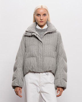 Brunello Cucinelli Серый пуховик с шерстью в полоску MG5767484