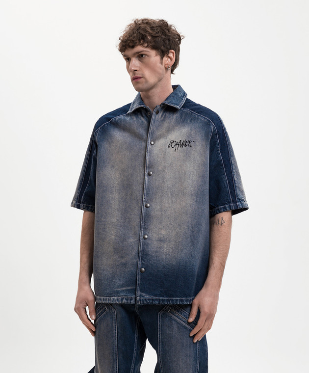 Off-White Синя джинсова сорочка з ефектом потертості 44MYD05US26D001 зображення 3