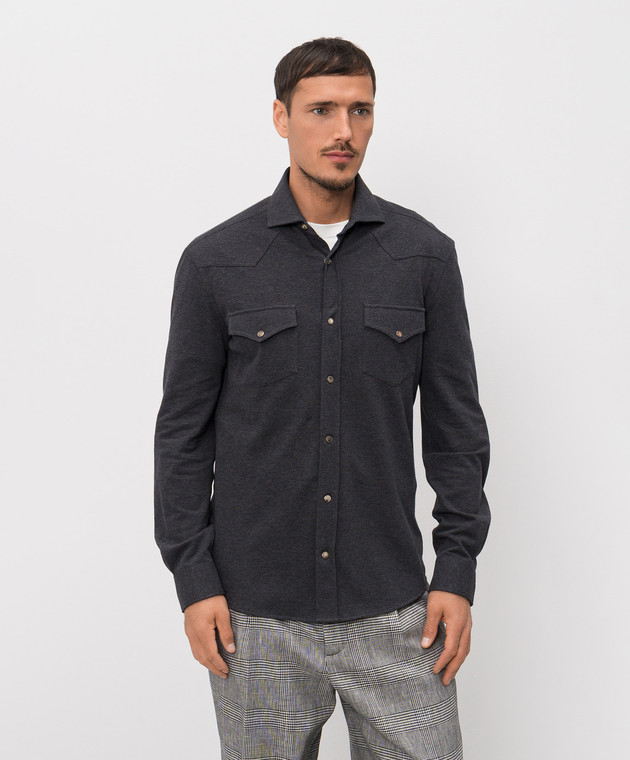 Brunello Cucinelli Серая рубашка ME8546666P изображение 3