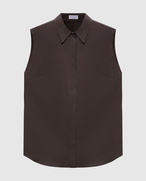 Brunello Cucinelli Коричнева  сорочка без рукавів з ланцюжком моніль M0091MA616