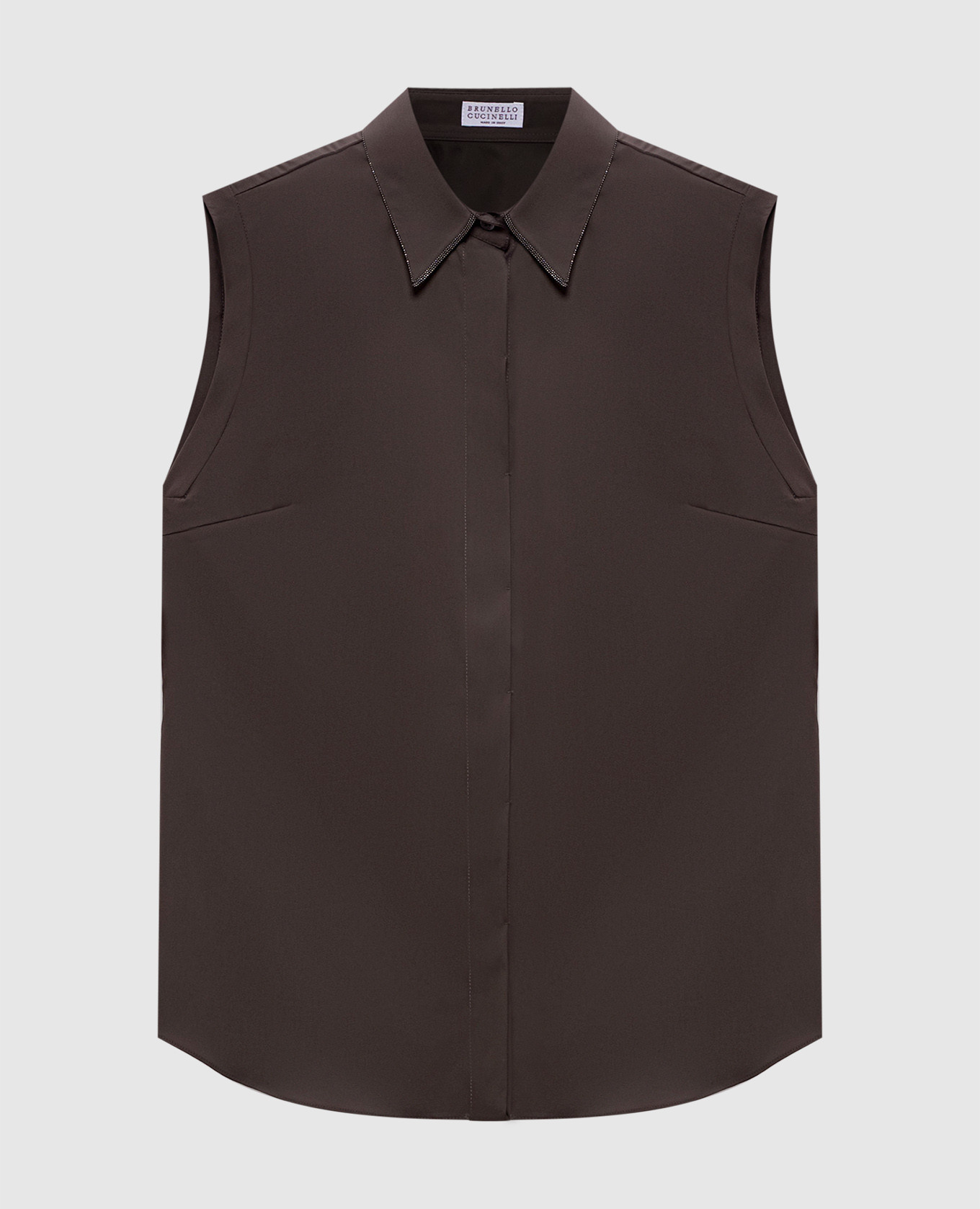 Коричневая рубашка без рукавов с цепочкой мониль