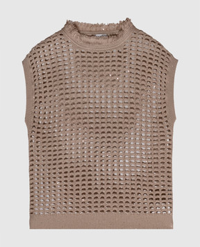 Peserico Коричневий ажурний топ з паєтками A99046F0709110