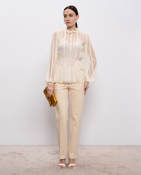 Twinset Бежевая блузка из кружева с логотипом 261TP2541