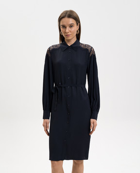 Twinset Синя сукня-сорочка з мереживом 261TP2590