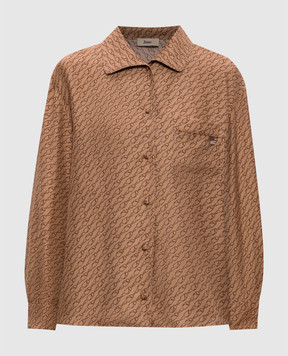 Herno Коричнева блуза із шовку в брендовий принт CM000041D16009P