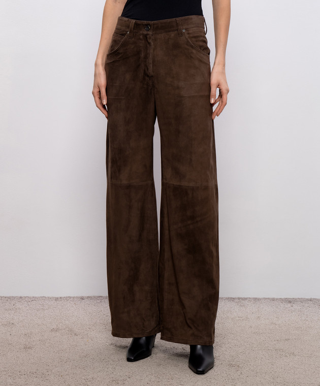 Brunello Cucinelli Коричневые замшевые брюки MPCLFP9187 изображение 3