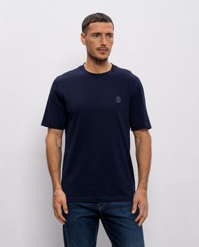Brunello Cucinelli Синя футболка з принтом емблеми M0B138440