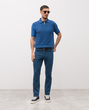 Stefano Ricci Синє поло із шовком у візерунок K818110P31F26176