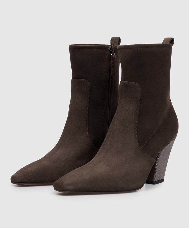Brunello Cucinelli Коричневі замшеві ботильйони з ланцюжком моніль MZSFC2600P зображення 2