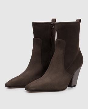 Brunello Cucinelli Коричневые замшевые ботильоны с цепочкой мониль MZSFC2600P