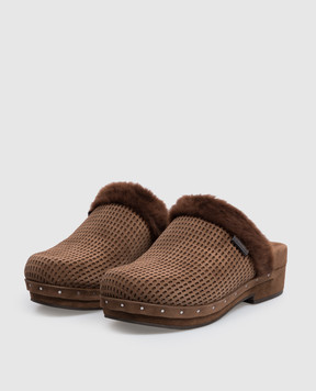 Brunello Cucinelli Коричневые замшевые сабо на меху MZSFC3341P