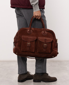 Brunello Cucinelli Коричневая замшевая дорожная сумка Weekender MBSFBU428