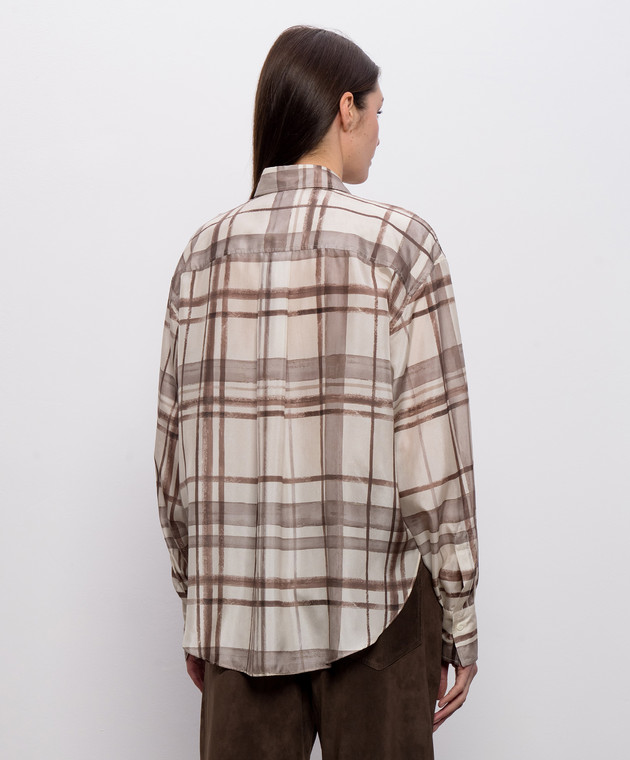 Brunello Cucinelli Бежева блуза із шовку в клітинку MP968NN406 зображення 4