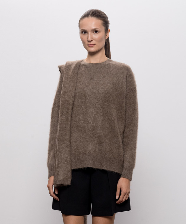 Max Mara Коричневый свитер ARIA из шерсти с шарфом SMMARIA изображение 3