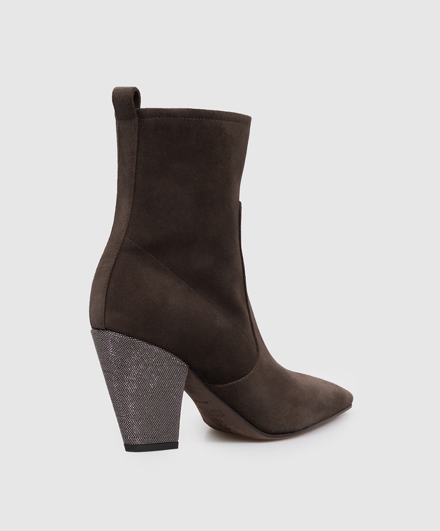 Brunello Cucinelli Коричневі замшеві ботильйони з ланцюжком моніль MZSFC2600P зображення 3
