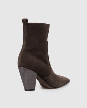 Brunello Cucinelli Коричневые замшевые ботильоны с цепочкой мониль MZSFC2600P
