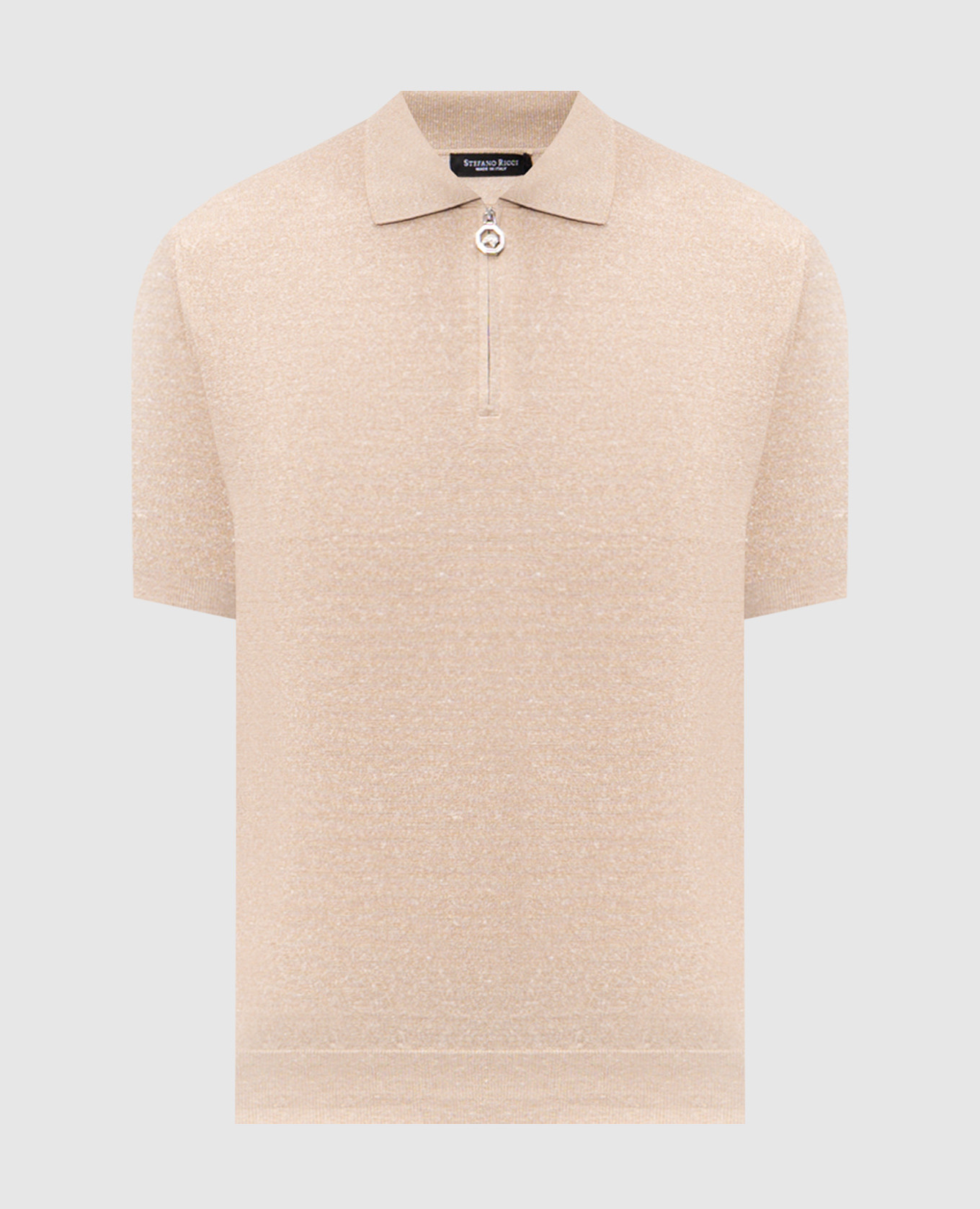 Бежевое поло с шелком и льном с эмблемой
