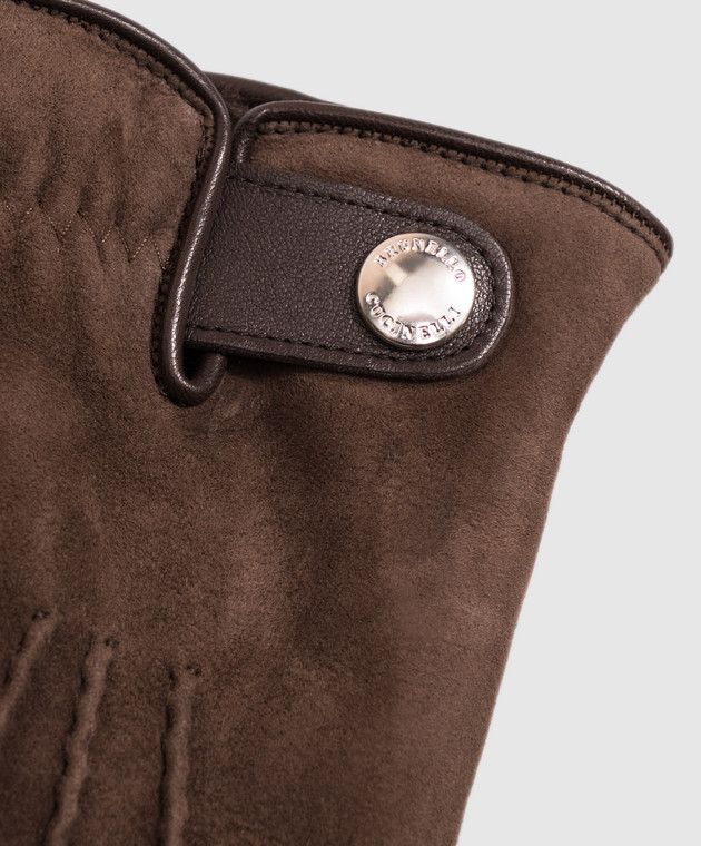 Brunello Cucinelli Коричневые замшевые перчатки на меху MPMVS93608 изображение 3