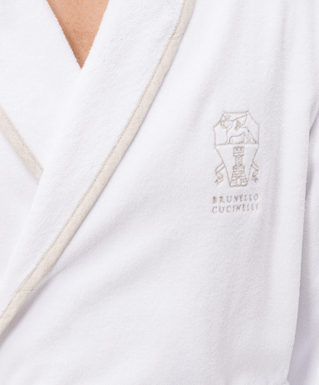Brunello Cucinelli Белый махровый халат с вышивкой эмблемы MLB925152 изображение 5