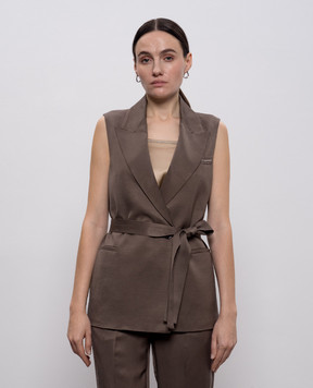 Peserico Коричневий двобортний жилет з льоном A03028A01926