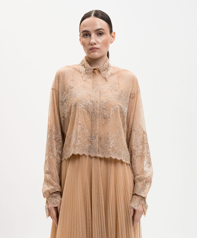 Ermanno Scervino Бежева блуза з кристалами D482K726CSCTUJP зображення 3