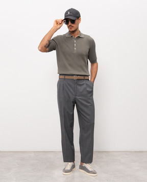 Brunello Cucinelli Поло цвета хаки в рубчик M29400025