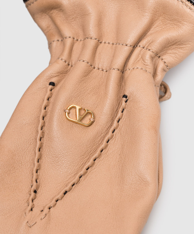 Valentino Бежевые кожаные перчатки 9W2GDA57CZV изображение 3