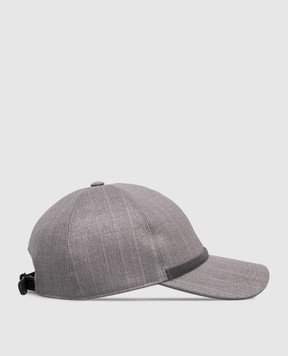 Brunello Cucinelli Серая кепка из шерсти с люрексом в полоску MCAP90227P